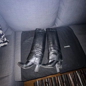 Chanel Vintage 90s black leather runway boots- size 37.5